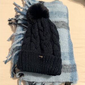 Steve Madden Dark Blue Knit Beanie with Pom Pom